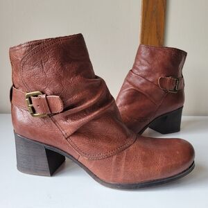 Naturalizer Chunky Heel Brown Leather Ankle Boots Size 8.5